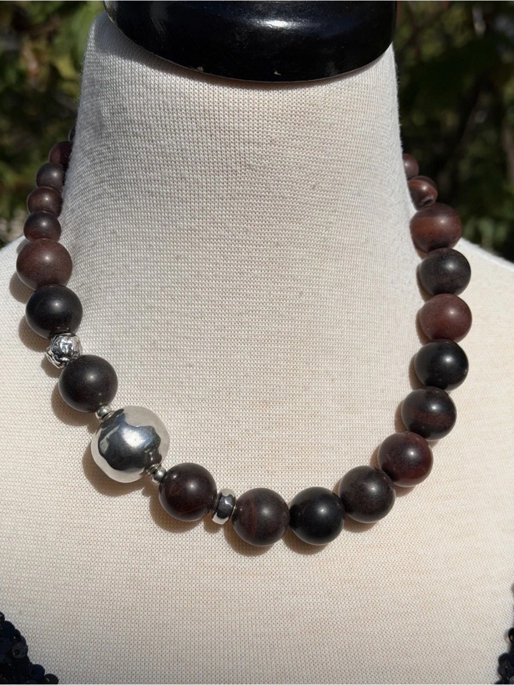 SILPADA N1822 Rare Retired Sterling Silver Brown Red Agate Bead Necklace